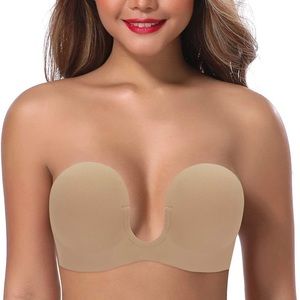 Plunging silicone adhesive bra